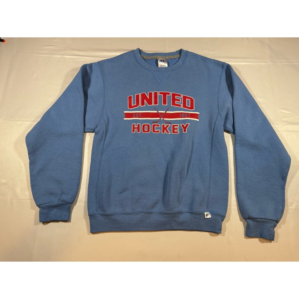 Russell Athletic United Hockey Crewneck Sweatshirt Blue Size Small